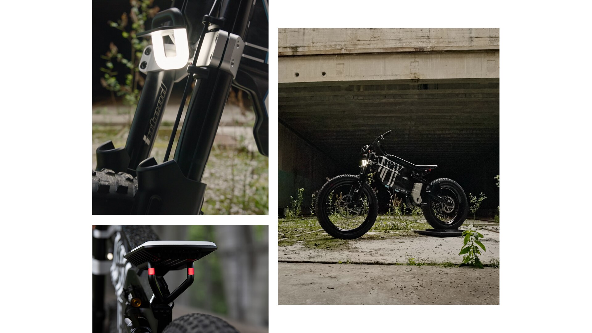 'L’esthétique hors du commun et les pneus à crampons imposants de la Vision AMBY de BMW Motorrad soulignés par le contraste d’une usine abandonnée.