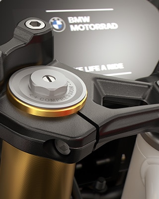 La fourche Upside-Down 43 mm dorée de la F 450 RR de BMW Motorrad